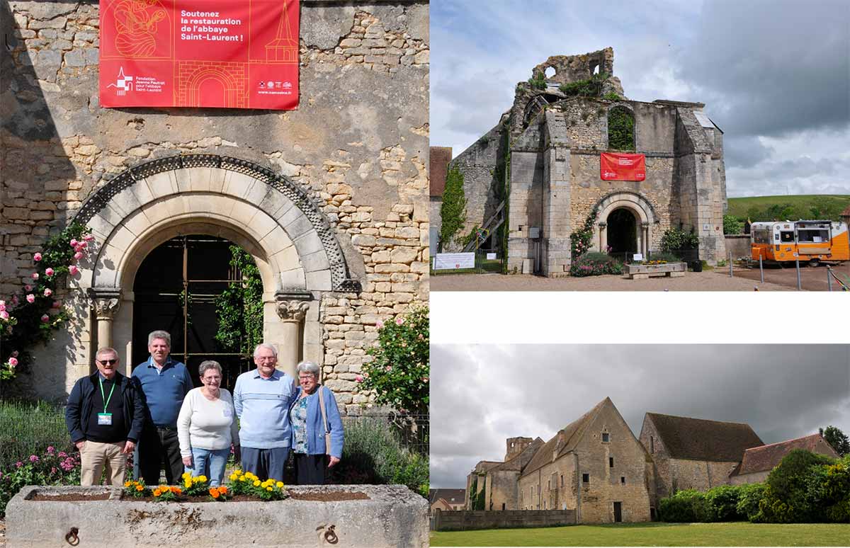 Abbaye de Saint-Laurent-l'Abbaye dans la Nièvre, portique roman et vestiges du clocher effondré
